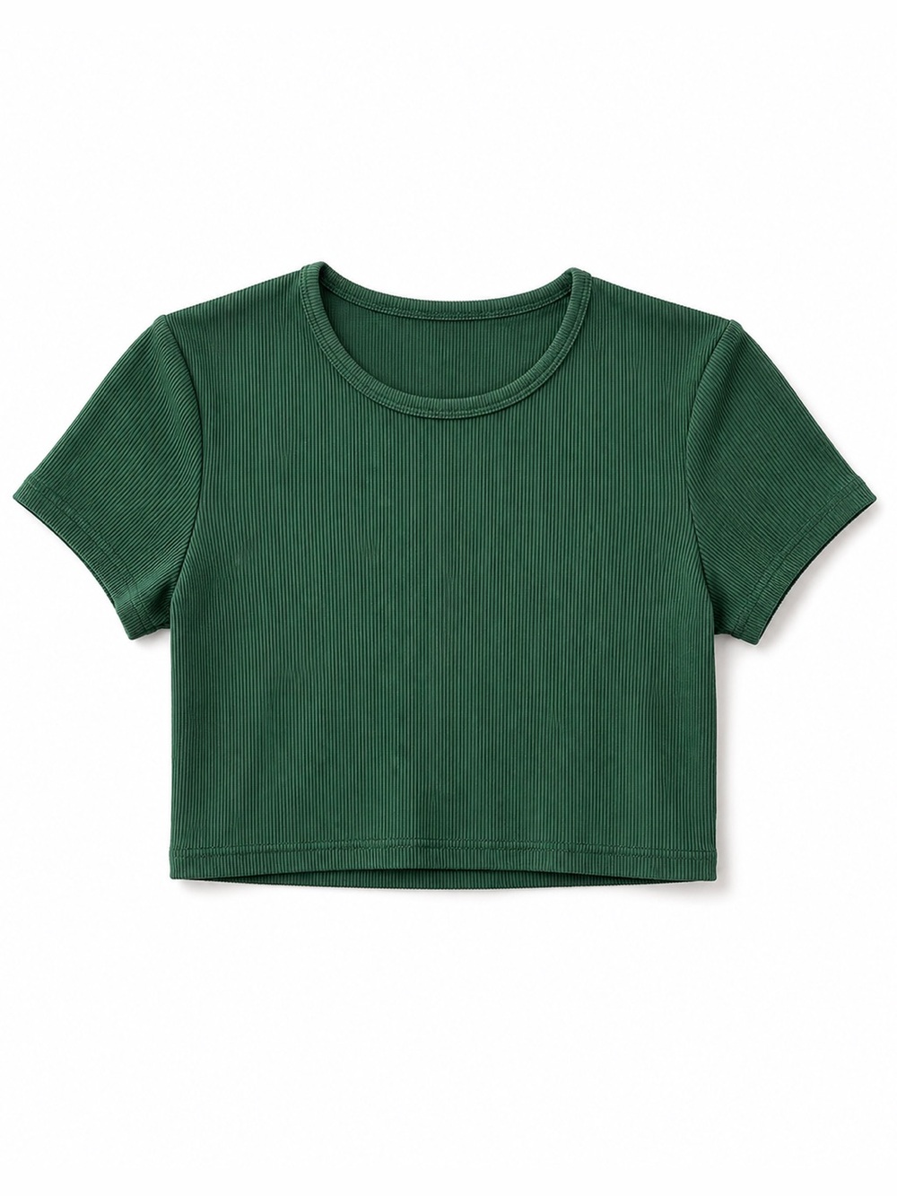 Forest Green Ribbed Crop Top Short Sleeve Scoop Neck XS - Picture 1 of 6